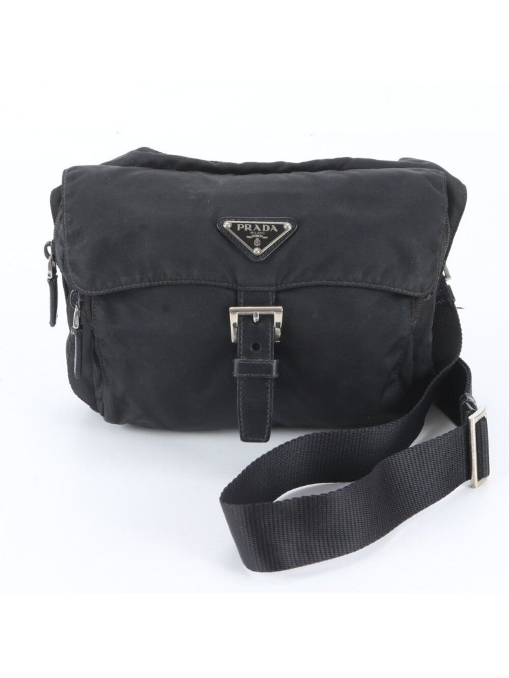 Prada White Tag Tessuto Nylon Triangle Logo Leather Shoulder Bag Messenger